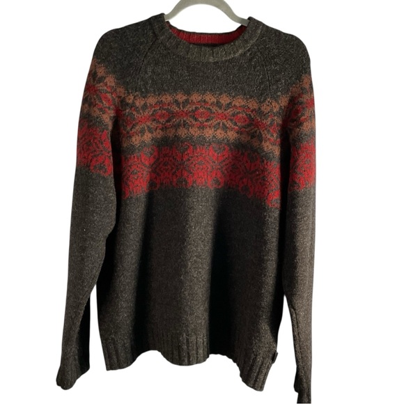 Woolrich Men's 100% Wool Fair Isle Gray Crewneck Long Sleeve Sweater Sz L